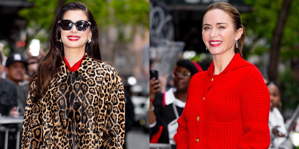 Anne Hathaway Stuns in Cheetah Print, Emily Blunt Rocks a Bright Red Jacket & Leather Skirt at ‘The Devil Wears Prada 2’ Screening