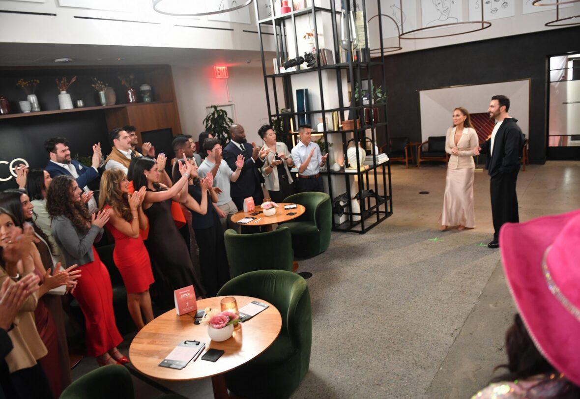 Jennifer Lopez and Brett Goldstein at "Office Romance" speed dating event